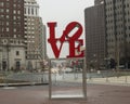 Reproduction of Robert Indiana`s Love sculpture in John F. Kennedy Plaza, Center City, Philadelphia Royalty Free Stock Photo