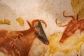 Lascaux, France - August 6, 2121: Prehistoric oxen depicted in Lascaux caves