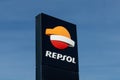 Repsol logo sign on the pole.