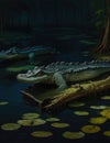 Reptile in Forest: 3d Alligator Amongst Green Leaves