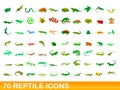 70 reptile icons set, cartoon style