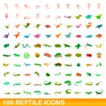 100 reptile icons set, cartoon style Royalty Free Stock Photo