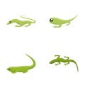 Reptile icons set cartoon vector. Green lizard