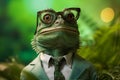reptile scale iguana wildlife lizard green close-up portrait glasses animal. Generative AI.