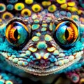 Reptilian Colorful Eye, multicolor scaly skin, Generative AI