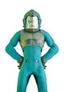 Reptoid astronaut doing a super pose pin up in white background Royalty Free Stock Photo