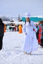 republic Altay people celibrate new year FEB 24-2020 in traditionally reindeer herders camp on the background near Russia