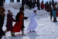 republic Altay people celibrate new year FEB 24-2020 in traditionally reindeer herders camp on the background near Russia