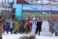republic Altay people celibrate new year FEB 24-2020 in traditionally  reindeer herders camp on the background   near Russia Royalty Free Stock Photo