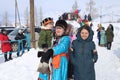 republic Altay people celibrate new year FEB 24-2020 in traditionally reindeer herders camp on the background near Russia