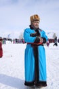 republic Altay people celibrate new year FEB 24-2020 in traditionally reindeer herders camp on the background near Russia