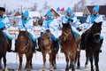 republic Altay people celibrate new year FEB 24-2020 in traditionally reindeer herders camp on the background near Russia