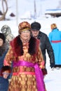 republic Altay people celibrate new year FEB 24-2020 in traditionally reindeer herders camp on the background near Russia