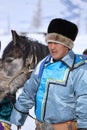 republic Altay people celibrate new year FEB 24-2020 in traditionally reindeer herders camp on the background near Russia