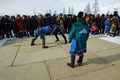 republic Altay people celibrate new year FEB 24-2020 in traditionally reindeer herders camp on the background near Russia