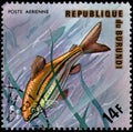 REPUBLIC OF BURUNDI - CIRCA 1974: postage stamp, printed in Burundi, shows a fish Three-lined African Tetra Nannaethiops tritaeni