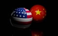 Abstract Republic of China ROC flag and USA flag on shiny billard balls 3d render illustration