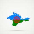 Republic of Crimea map in Romani people Gypsies flag colors, editable vector