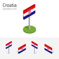 Republic of Croatia flag, vector set of 3D isometric icons Royalty Free Stock Photo