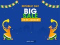 Republic Day Big Sale Poster Design With Tutari Player Men In Traditional Attire And Bunting Flags On Blue Famous