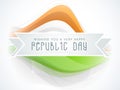 Republic Day celebration wishes on ribbon with national tricolor waves.