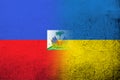 The Republic of Haiti National flag with National flag of Ukraine. Grunge background Royalty Free Stock Photo