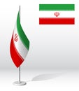 REPUBLIC OF IRAN flag on flagpole for registration of solemn event, meeting foreign guests. National independence day of IRAN.