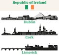 Republic of Ireland cities skylines silhouettes vector set