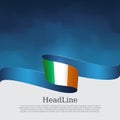 Republic of ireland flag background. State irish patriotic banner, flyer, cover. Wavy ribbon color flag of ireland on a blue white