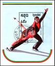 REPUBLIC OF KAMPUCHEA CAMBODIA - CIRCA 1989: postage stamp, printed in Republic of Kampuchea, shows a pair of figure skaters