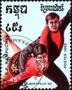 REPUBLIC OF KAMPUCHEA CAMBODIA - CIRCA 1989: postage stamp, printed in Republic of Kampuchea, shows a pair of figure skaters