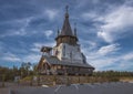 Republic of Karelia Povenets settlement. Russia . Church of St. Nicholas made of concrete and wood