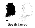 South Korea Country Map. Black silhouette and outline isolated on white background. EPS Vector Royalty Free Stock Photo