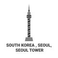 Republic Of Korea, Seoul, Seoul Tower travel landmark vector illustration