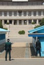 Republic of Korea soldiers stand guard at the border with North Korea in the Joint Security Area Panmunjeom