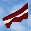 Republic of Latvia state flag, Latvian national carmine red vivid crimson and white bicolour ensign, official European Union, NATO