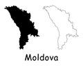Moldova Country Map. Black silhouette and outline isolated on white background. EPS Vector
