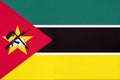 Republic of Mozambique national fabric flag, textile background