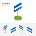 Republic of Nicaragua flag, vector set of 3D isometric flat icon