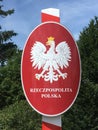 Republic of Poland border sign with Polish inscription Republic of Poland, state border