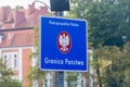 Republic of Poland border sign with Polish inscription Republic of Poland, state border