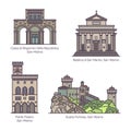 Set of San Marino famous monuments in line