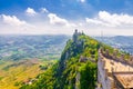 Republic San Marino Seconda Torre La Cesta second fortress tower with brick walls on Mount Titano stone rock Royalty Free Stock Photo