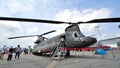 Republic of Singapore Air Force (RSAF) CH-47 Chinook twin rotors helicopter on display at Singapore Airshow