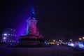 Republic square in Paris during night and snow