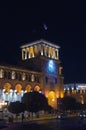 The Republic Square in Yerevan in the evening. Clock tower. Illumination of the building.