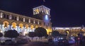 The Republic Square in Yerevan in the evening. Clock tower. Illumination of the building.