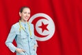 Republic of Tunisia healthcare concept with doctor on background. Medical insurance, work or study in the country