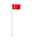 Republic of Turkey flying flag vector illustration. Waving Turkish flag on pole isolated on white background Royalty Free Stock Photo