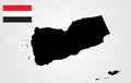 Republic of Yemen map silhouette and flag. Royalty Free Stock Photo